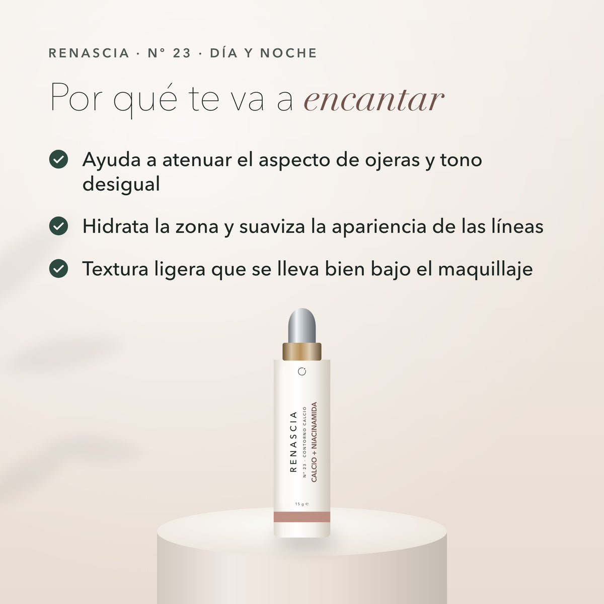 Beneficios de la crema contorno de ojos con calcio y niacinamida de Renascia